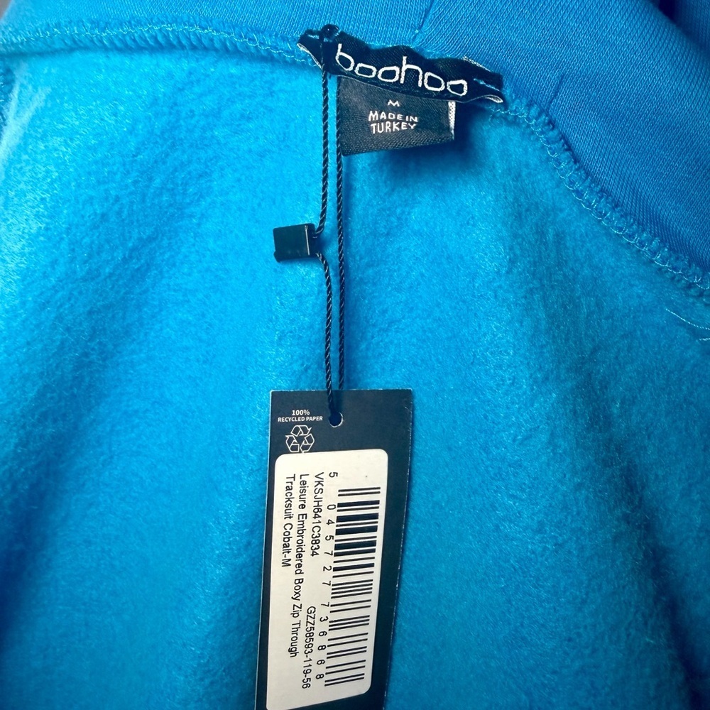 Boohoo Blue Cropped Hoodie & Sweatpants Set Athleisure Travel Set M/S NWT - Picture 9 of 9